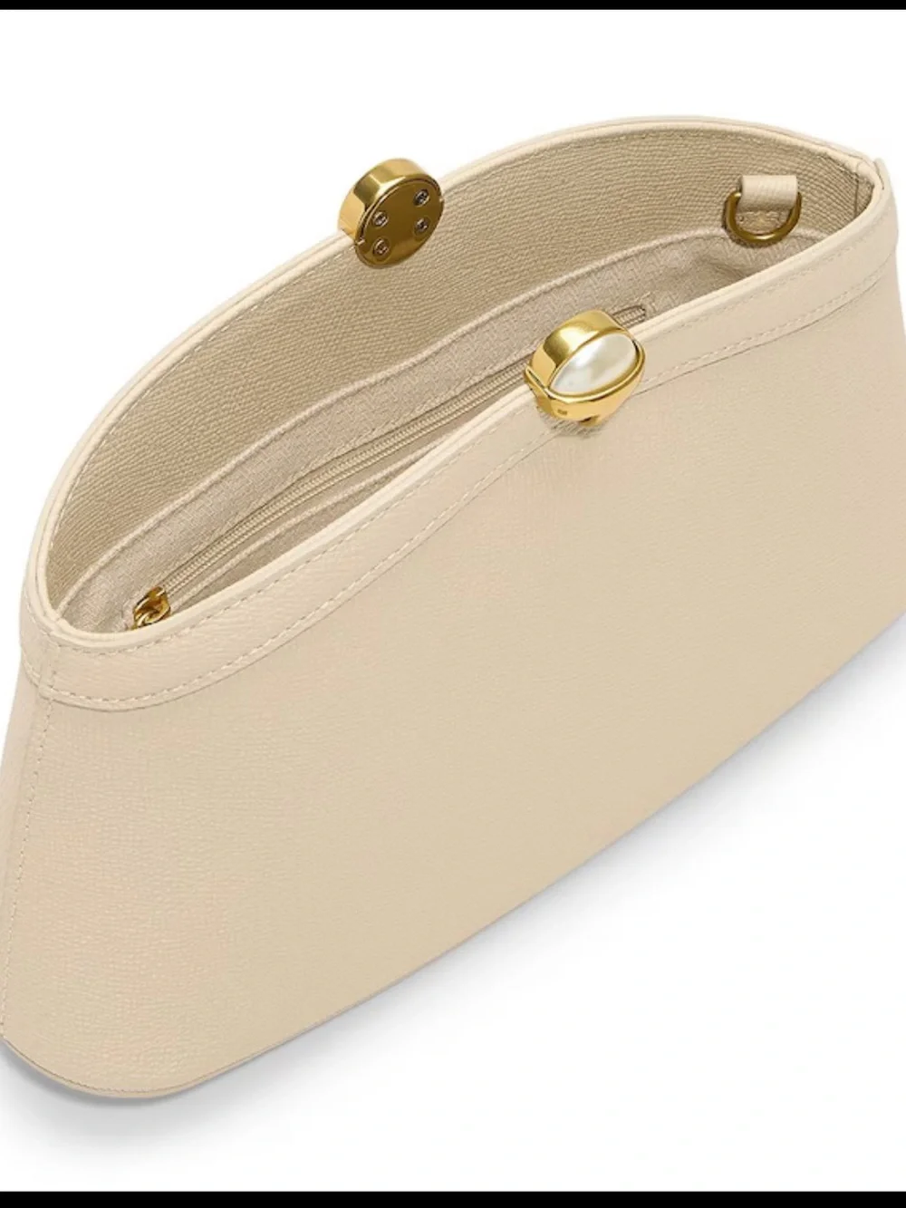 Ted Baker Cream Pebbled Leather Frame Clutch with Gold Accent